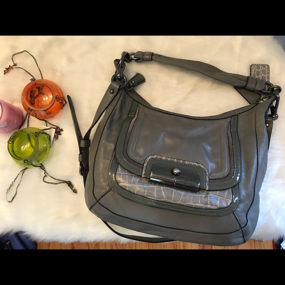 Coach gray leather hobo shoulder bag